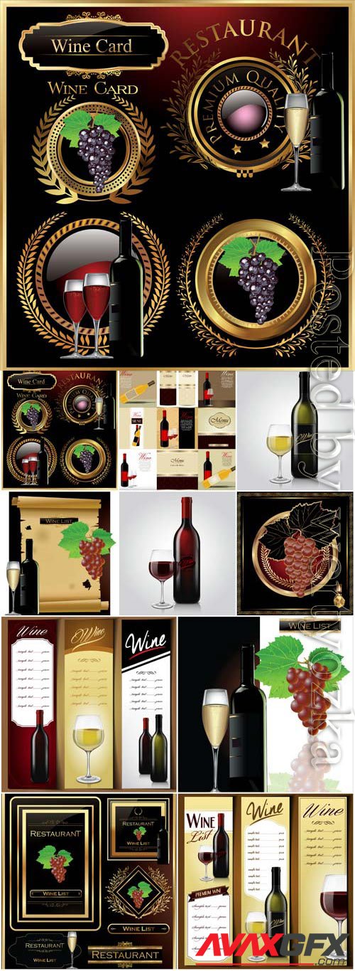 Luxury wine labels and menus in vector