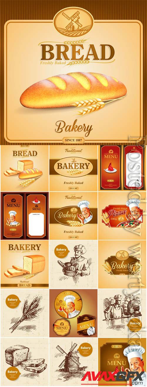Bread advertising banners and labels in vector