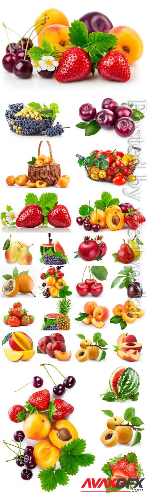 Set of fresh berries and fruits stock photo