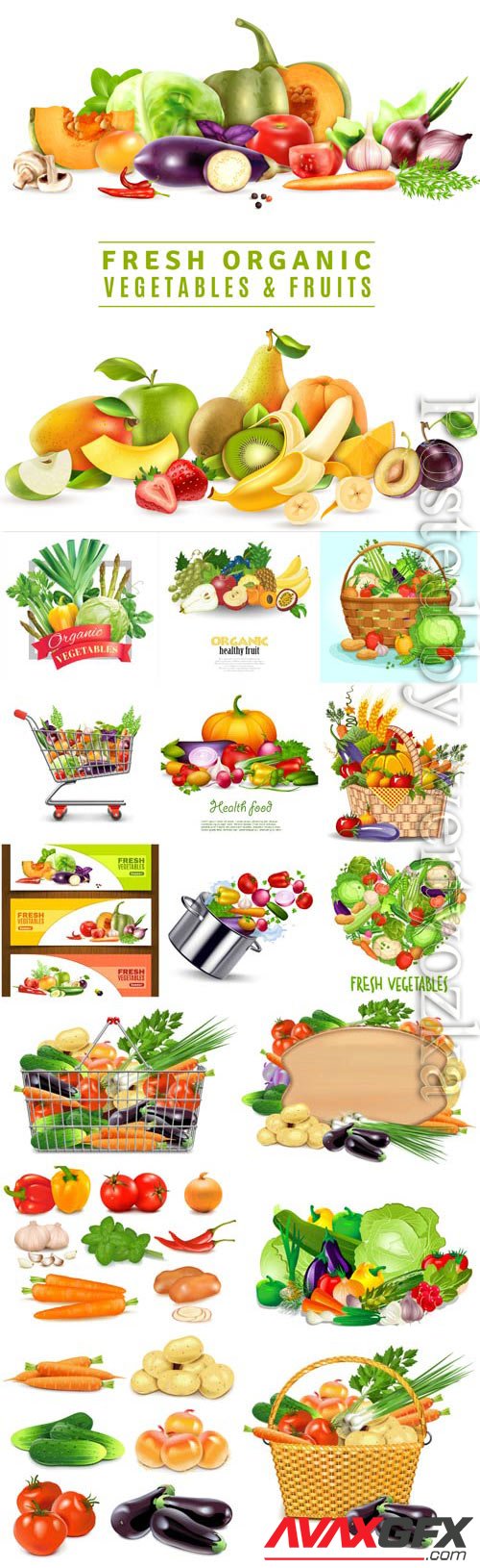 Baskets with vegetables in vector