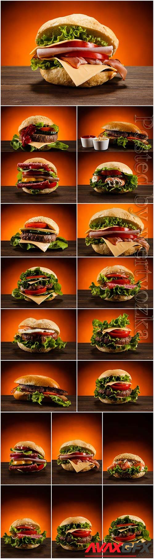 Various hamburgers stock photo