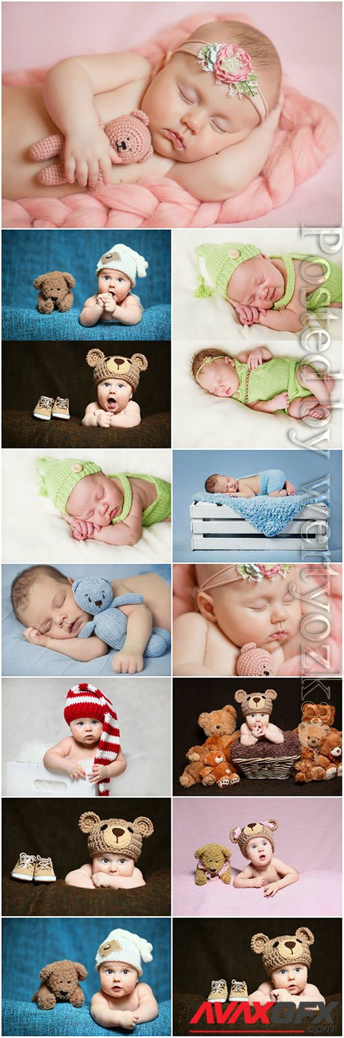 Photo session little newborn babies stock photos