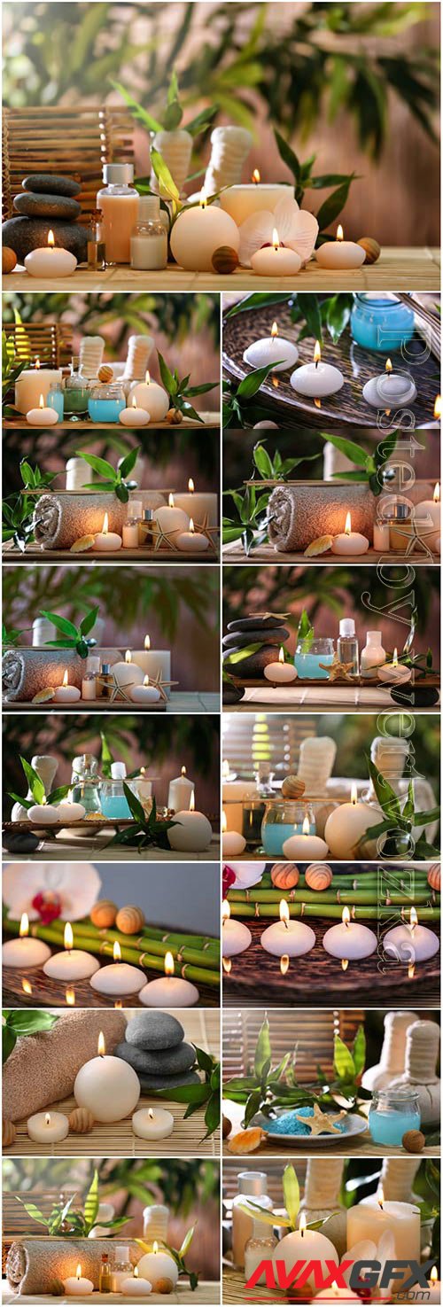 Spa composition with candle stones and bamboo stock photo