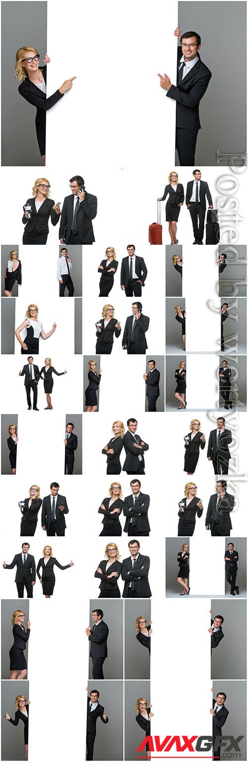 Business people with white posters stock photo