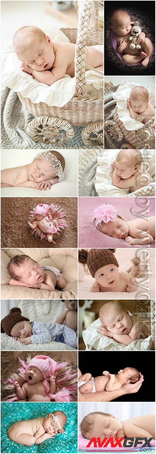 Adorable newborn babies at a photo shoot stock photo