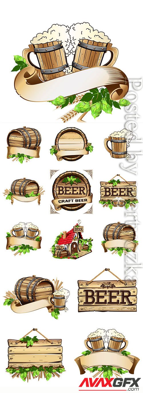 Beer labels logos elements in vector