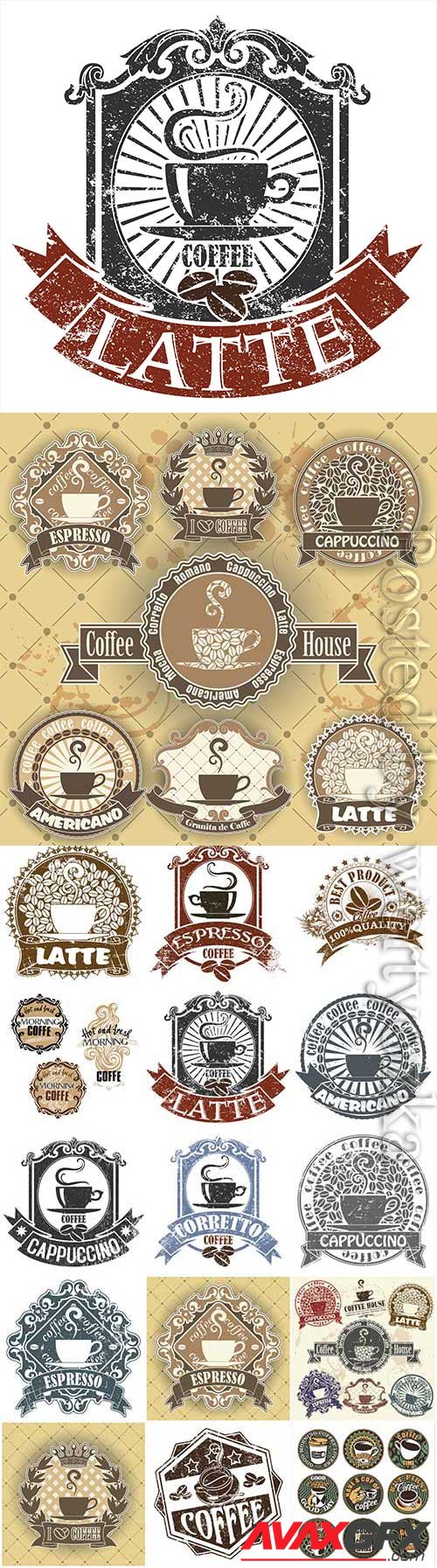 Retro coffee labels in vector