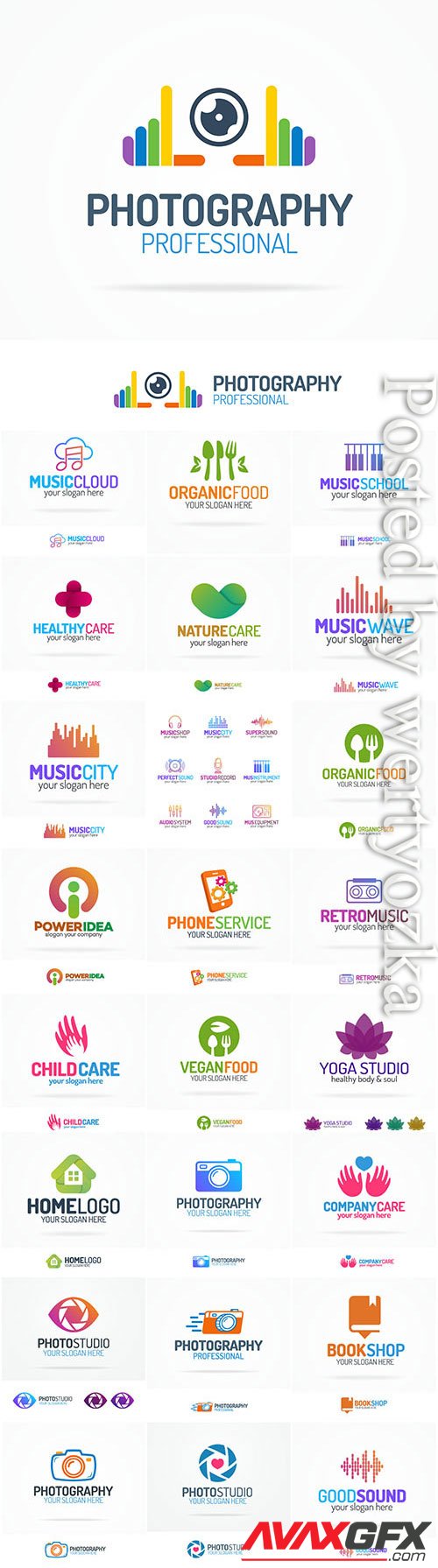 Logos, products, medicine, business in vector