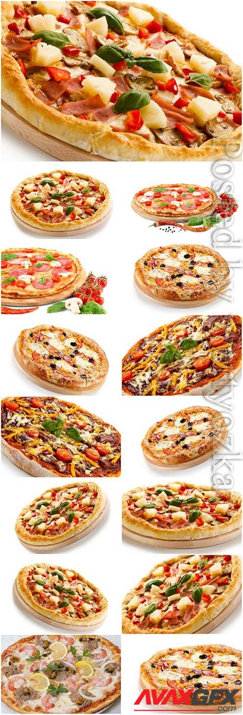 Pizza on white background stock photo