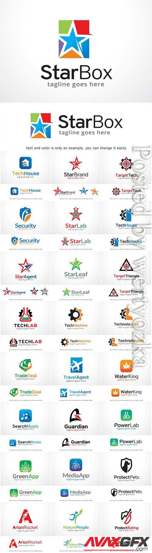 Logos, technology, transport, business in vector