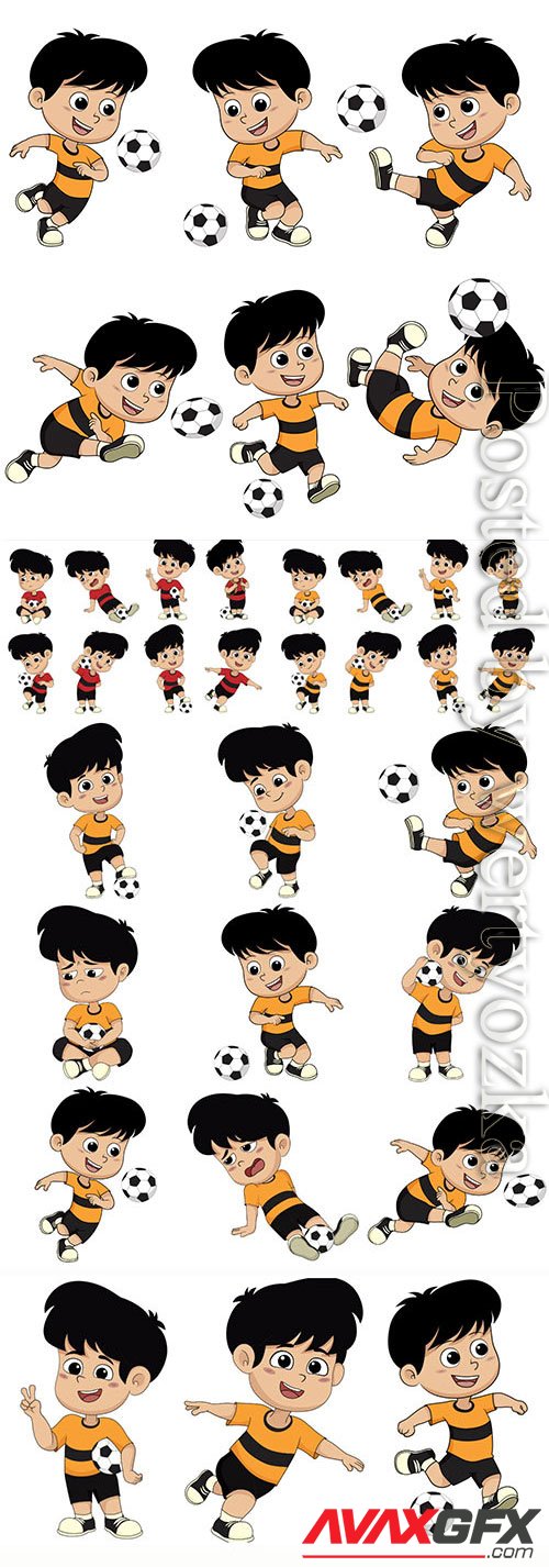 Children playing soccer in vector