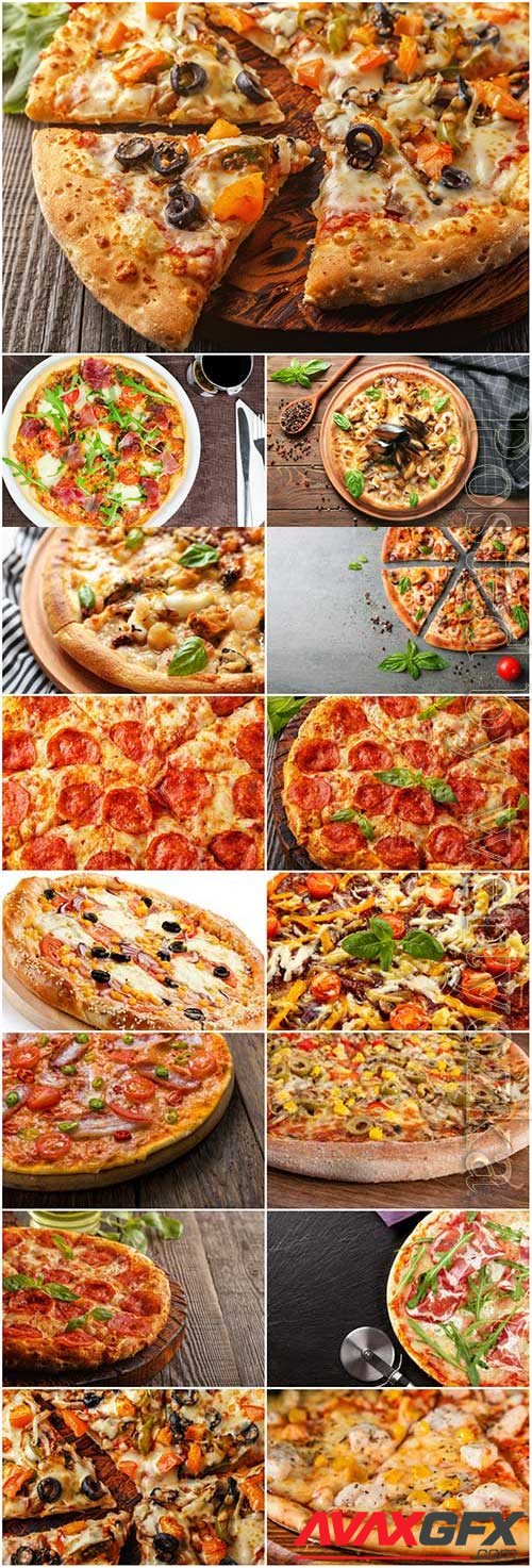 Delicious pizza with different fillings stock photo