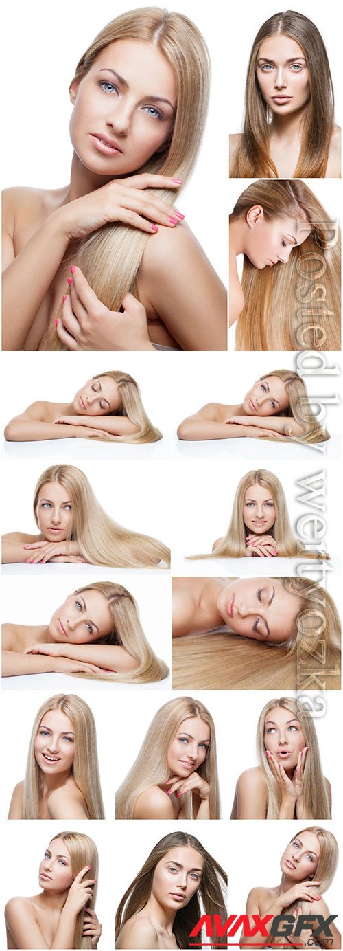 Blonde girls with long beautiful hair stock photo