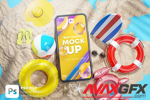 Phone Mockup Between Summer Beach Accessories 3D