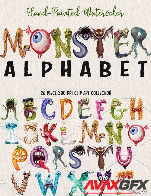 Watercolor Monster Alphabet - 2822840