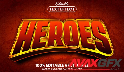Heroes text, font style editable text effect