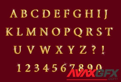Luxury gold bling alphabets numbers set