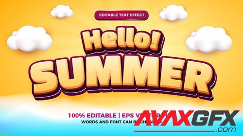 Hello summer editable text effect cartoon style