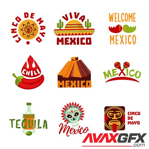 Colorful mexico logotypes set