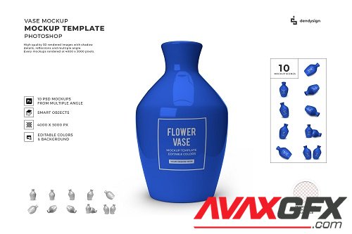 Flower Vase 3D Mockup Template Bundle - 1463618