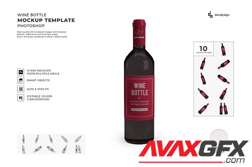 Wine Bottle 3D Mockup Template Bundle - 1463710