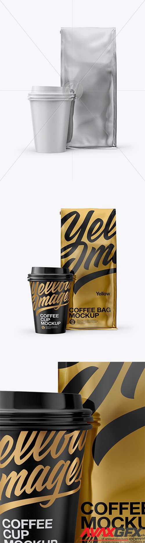 Metallic Bag with Coffee Cup Mockup - Front View 23266