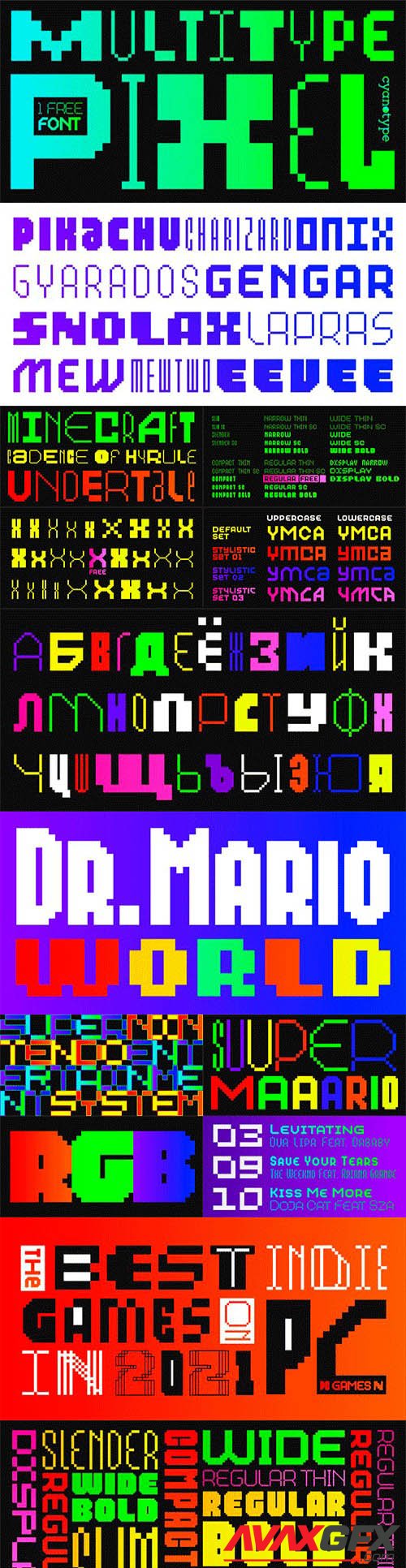 MultiType Pixel font family