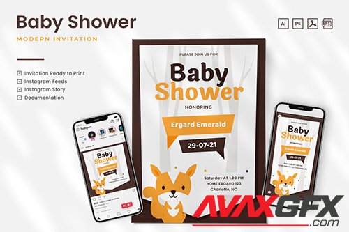 Baby Shower Invitation - Print & Social Media PSVJJSR