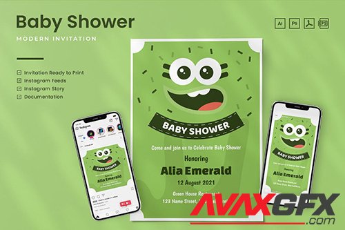 Baby Shower Invitation - Print & Social Media 3CUHBRP