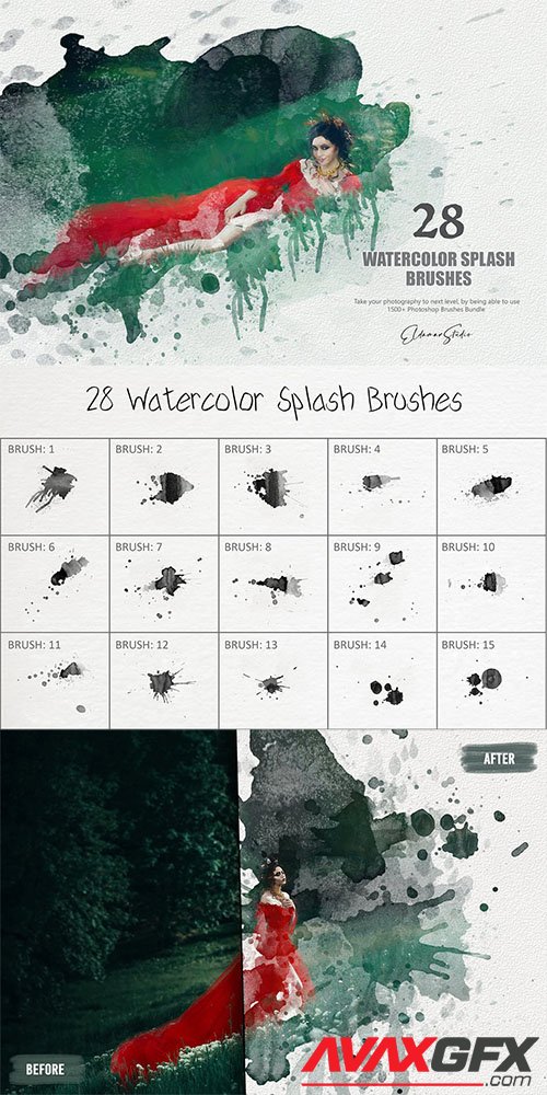 28 Watercolor Splash Photoshop Brushes