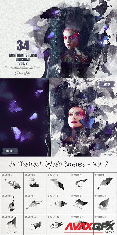 34 Abstract Splash Photoshop Brushes - Vol. 2
