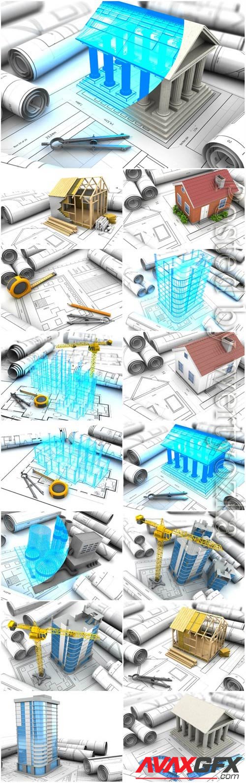 Architecture and construction drawings stock photo