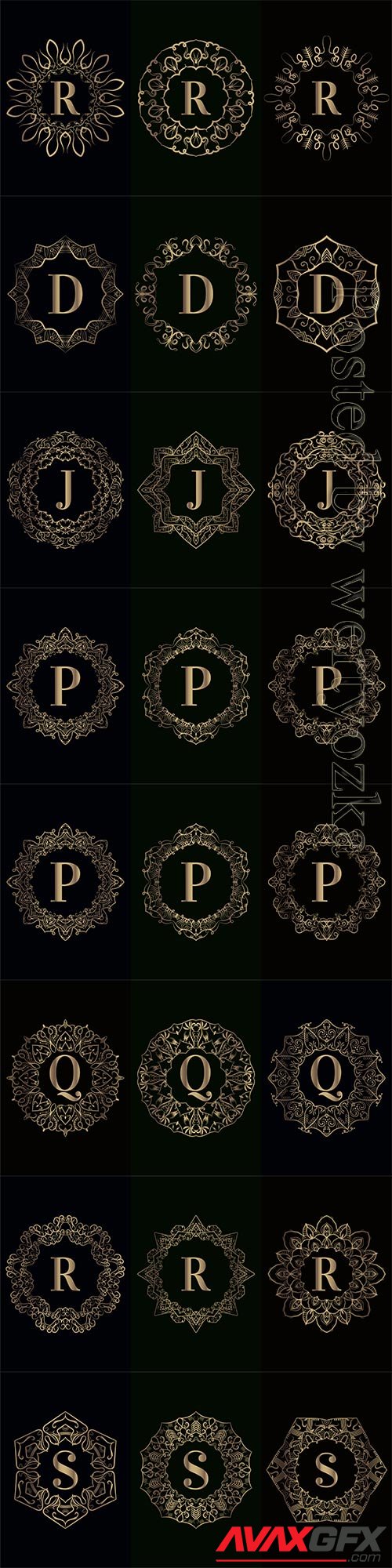 Collection of vector logo initial with luxury mandala ornament frame