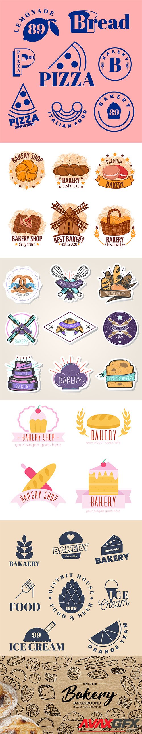 Hand-drawn bakery logos