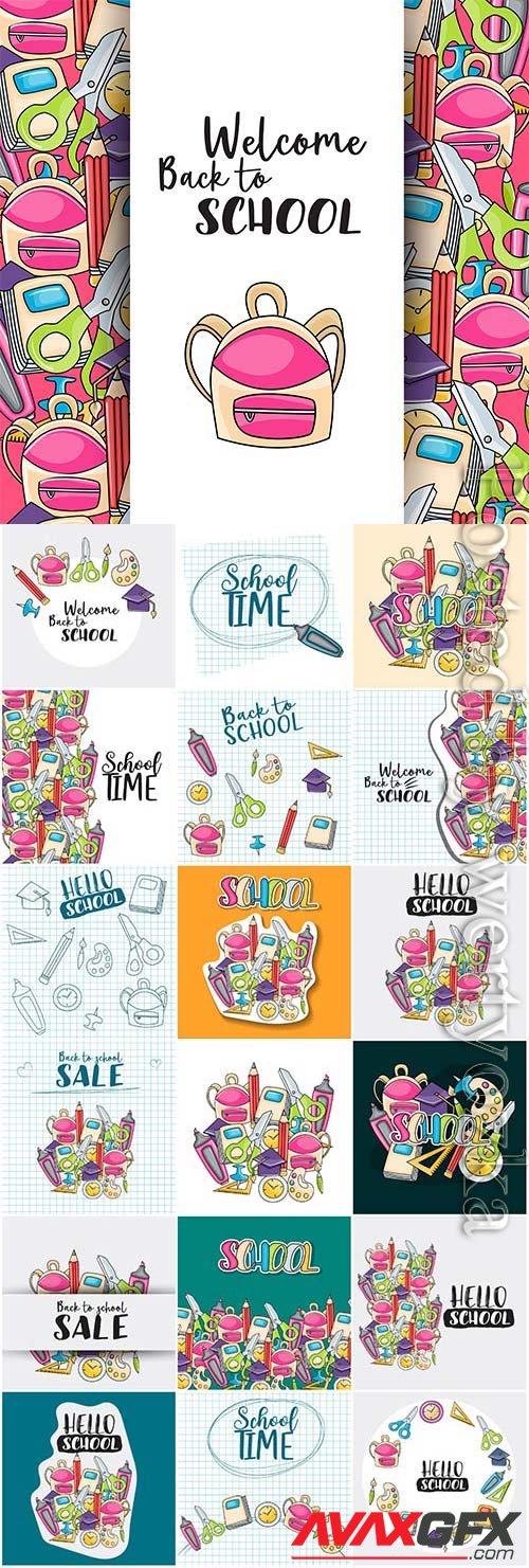 Welcome back to school as stickers in vector