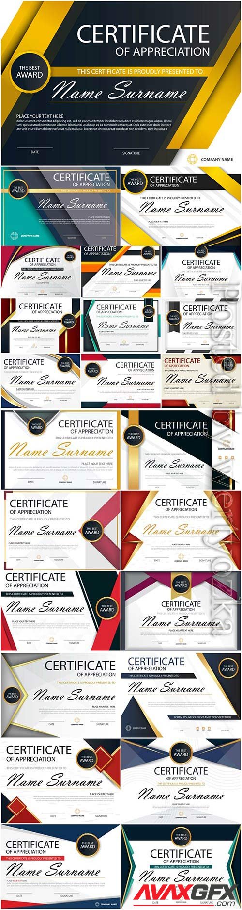 Diplomas and certificates set in vector