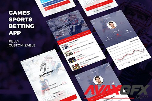 Sports, Bet and Game Mobile App UI Kit Template