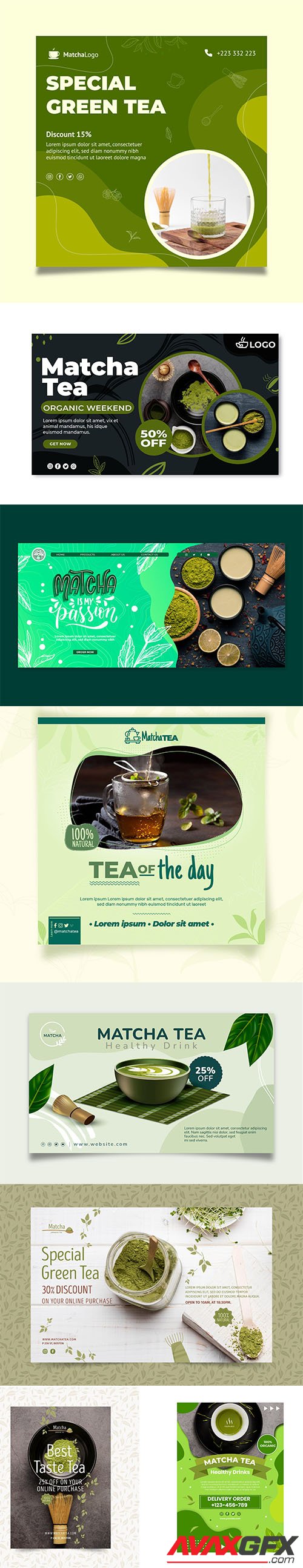 Matcha tea poster template set