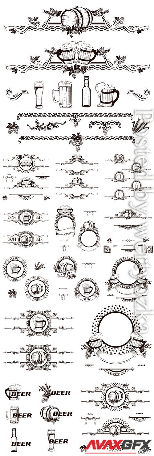 Beer and various decorative elements in vector