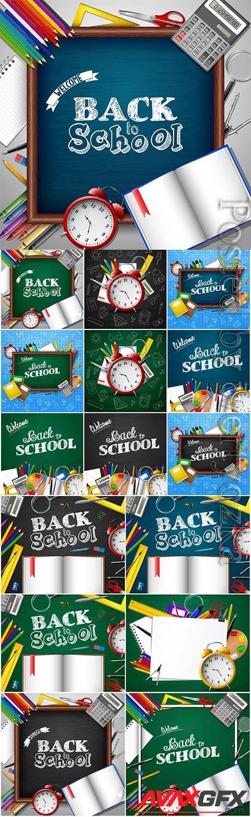 Back to school, school elementsin vector