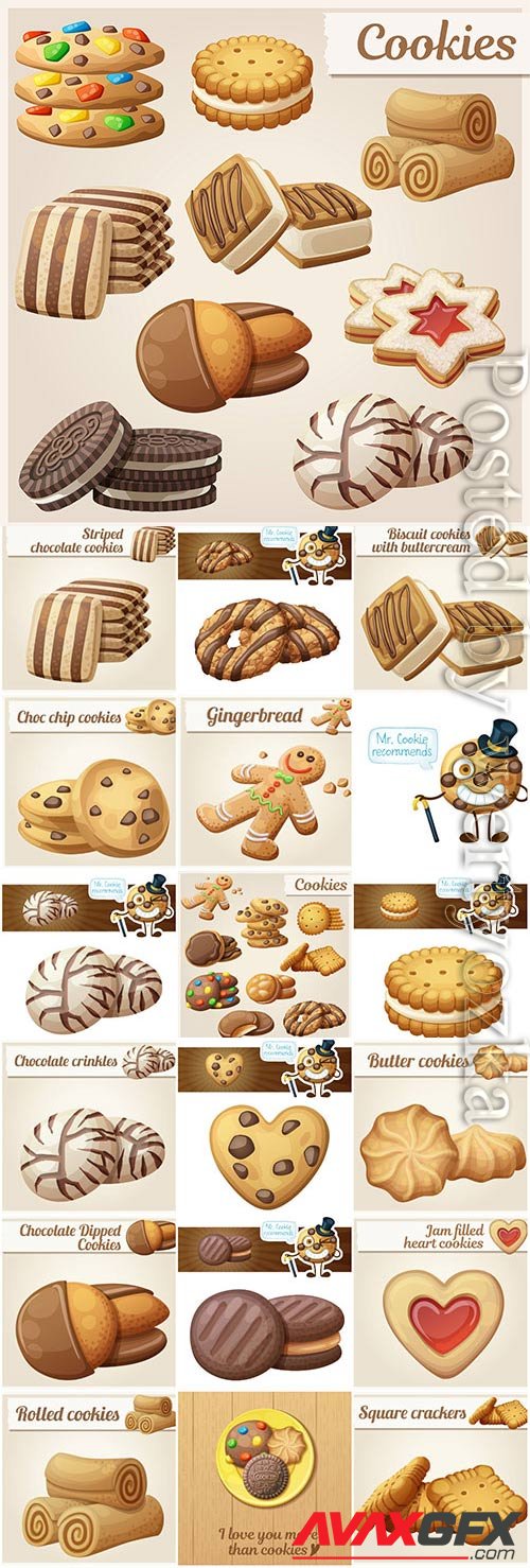 Cookies and miscellaneous pastries in vector