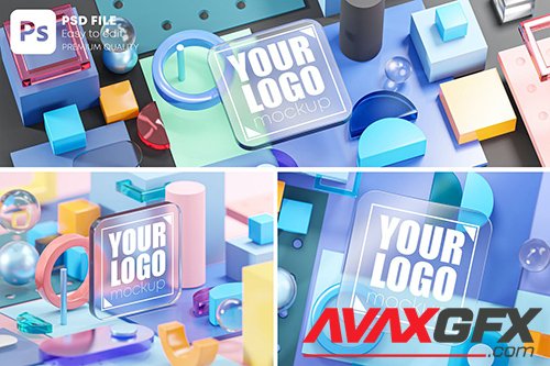 Glass Logo Mockup Geometry Shapes Abstract Set 3D XH5VWRW