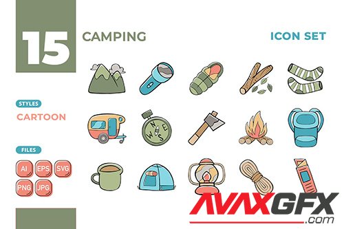Camping Icon Set (Cartoon Style) #01