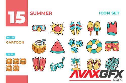 Summer Icon Set (Cartoon Style) #01 5NLFCZC