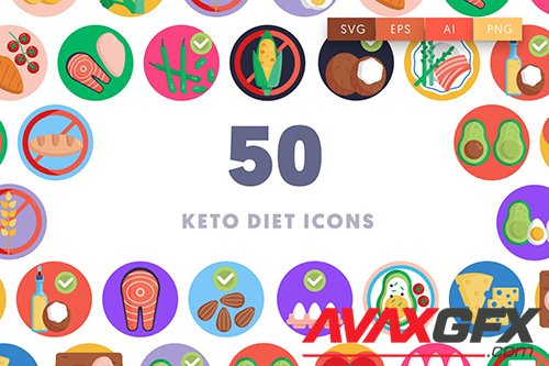 50 Keto Diet Icons AKGWNVB