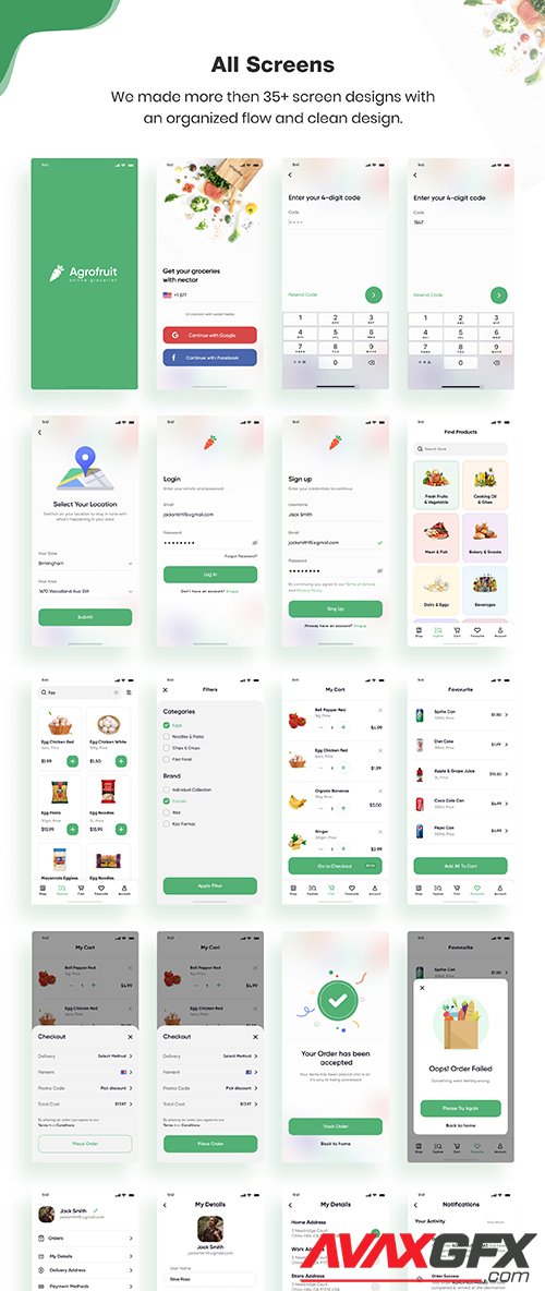 Agrofruit | Groceries App UI Kit