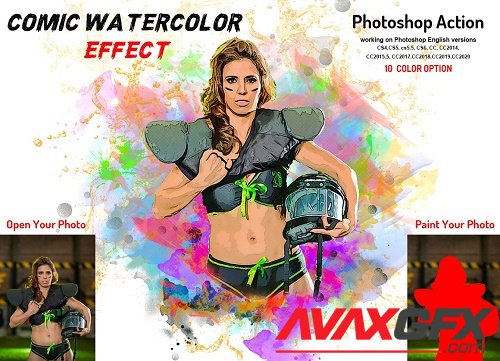Comic Watercolor Effect PS Action - 6328563