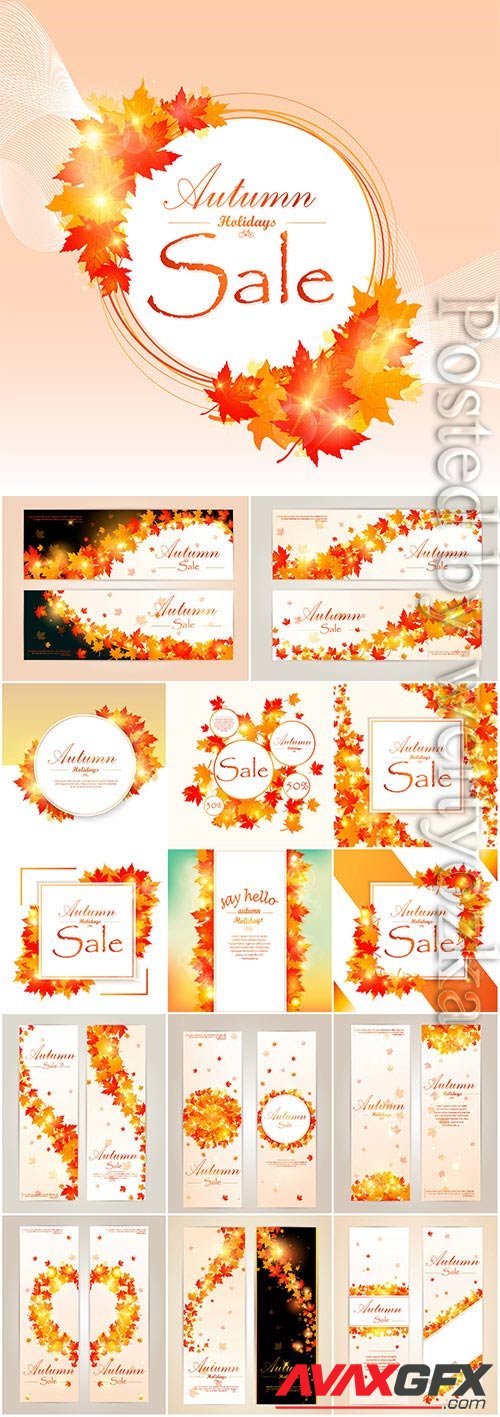 Autumn backgrounds and banners with leaves in vector