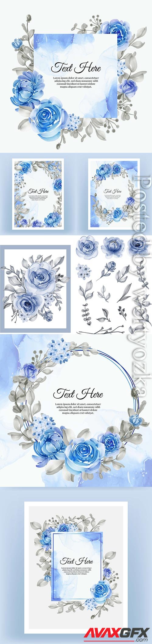 Watercolor illustration rose and leaf navy blue isolated clipart