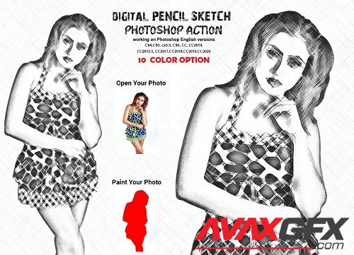 Digital Pencil Sketch PS Action - 6284365